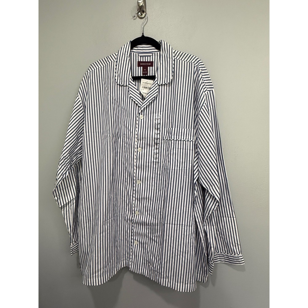 Nordstrom Womens XXL Blue White Striped Cotton Pajama Top NWT